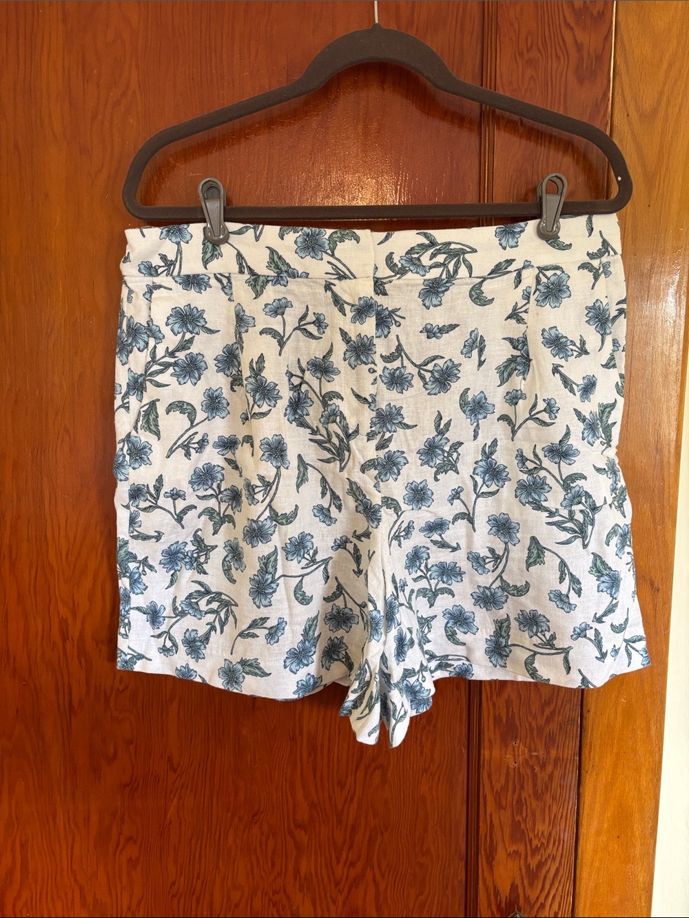 J. Crew White Linen-Blend Floral High-Waist Shorts with Blue Print